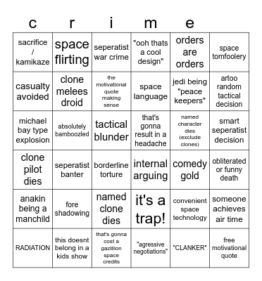 war crime bingo Card