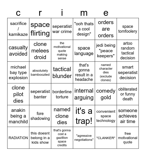 war crime bingo Card