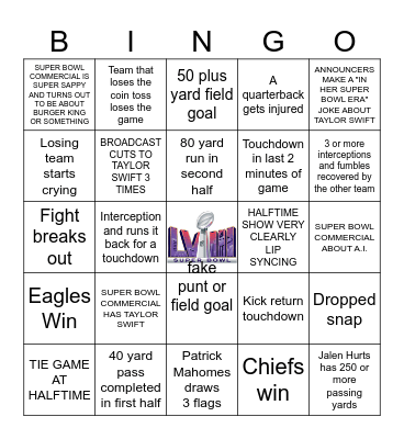 Super Bowl Bingo Card