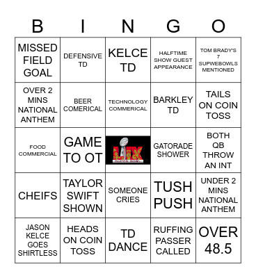 SUPER BOWL BINGO Card