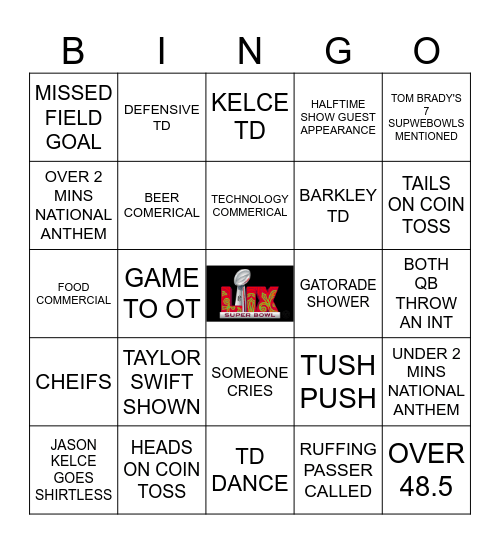 SUPER BOWL BINGO Card