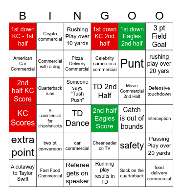 SuperBowl 2025 Bingo Card