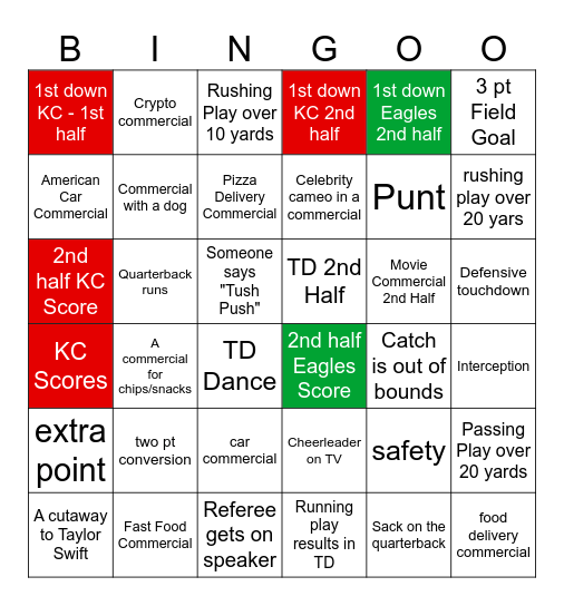 SuperBowl 2025 Bingo Card