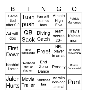 Super Bowl 59 Bingo Card