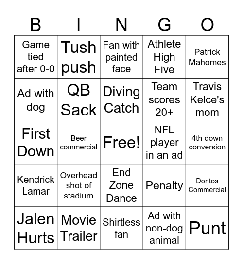 Super Bowl 59 Bingo Card