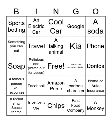 "The Big Game"  Bingo Card