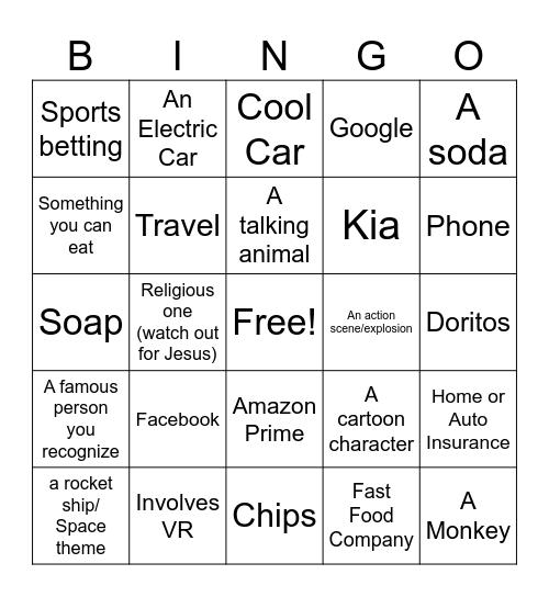 "The Big Game"  Bingo Card