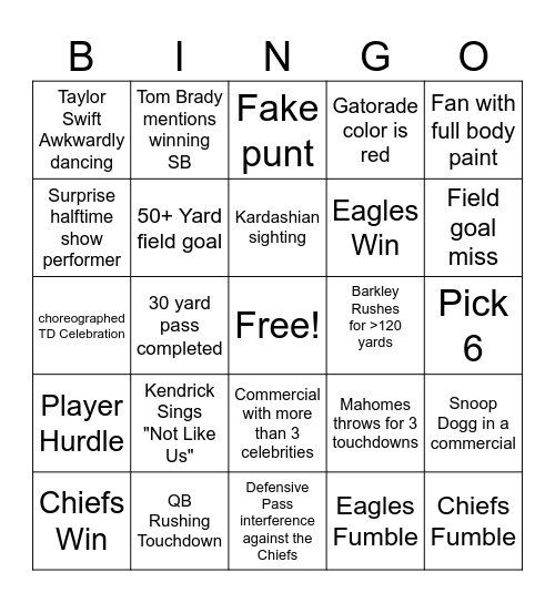 SUPER BOWL BINGO Card