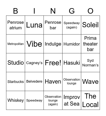 Cousins Cruise Hydration Bingo Card