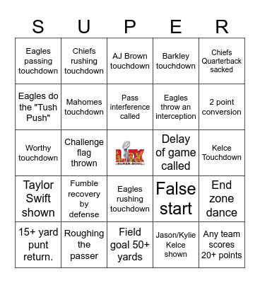 Super Bowl 2025 Bingo Card