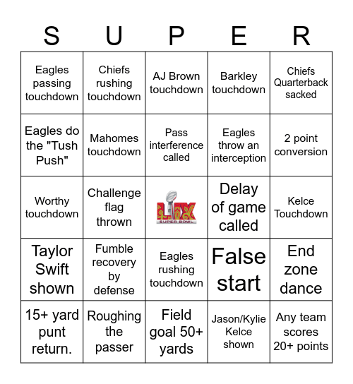Super Bowl 2025 Bingo Card