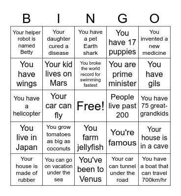 100 Years From Now BINGO Card
