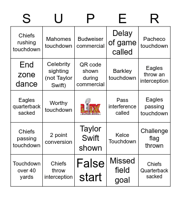 Super Bowl 2025 Bingo Card