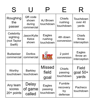 Super Bowl 2025 Bingo Card