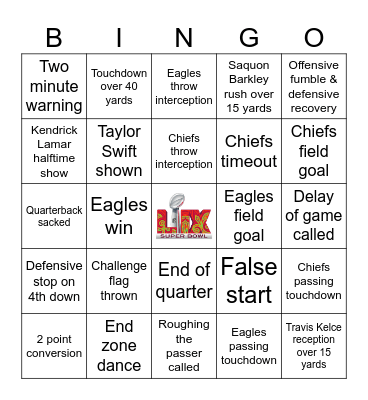 Super Bowl 2025 Bingo Card