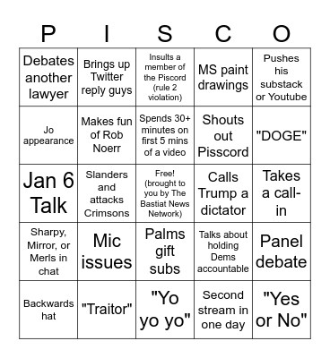 Pisco95 Stream Fun Bingo Card