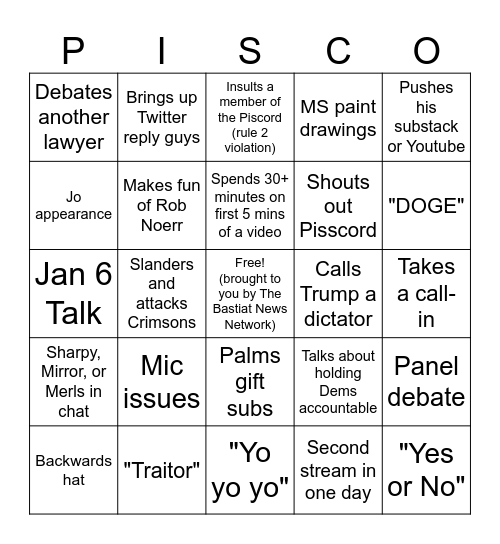 Pisco95 Stream Fun Bingo Card