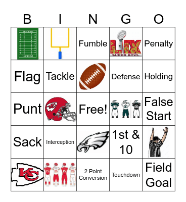 Super Bowl LIX Eagle Vs Chiefs Bingo Card