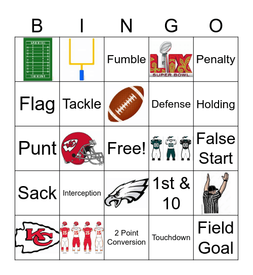 Super Bowl LIX Eagle Vs Chiefs Bingo Card