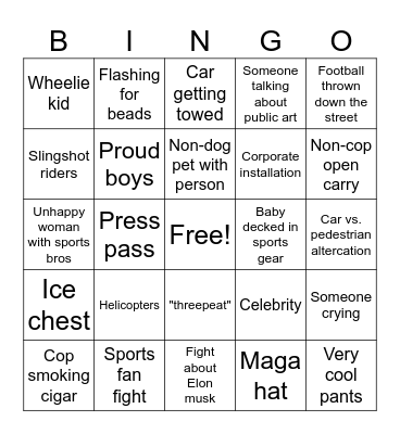 FQ Superbowl Bingo Card