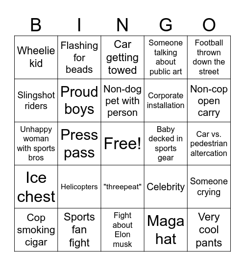 FQ Superbowl Bingo Card