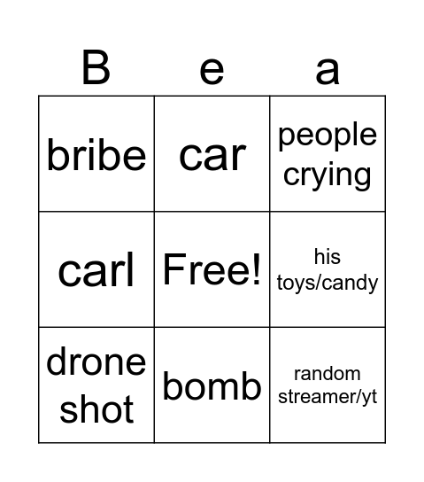 mr beast Bingo Card