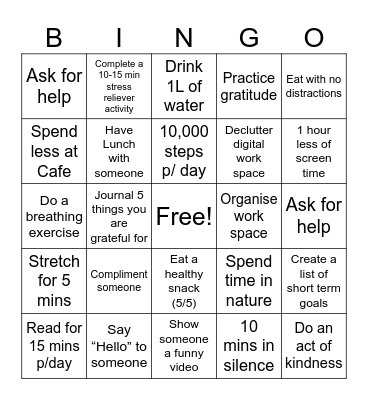 Wellness Bingo Card