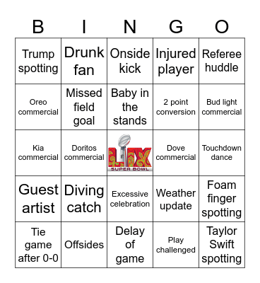 Super Bowl 2025 Bingo Card