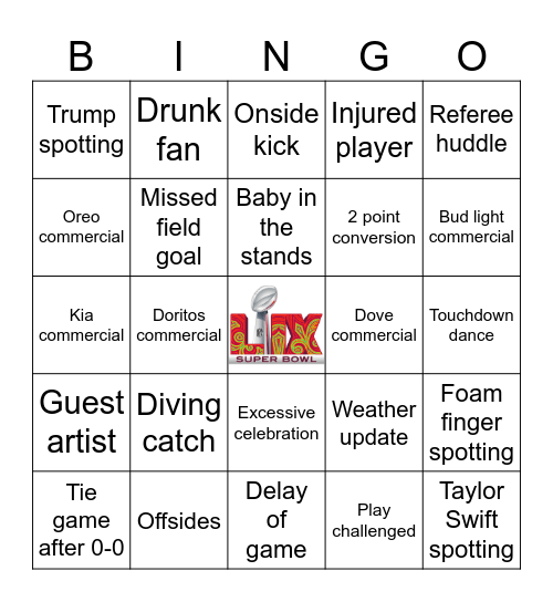 Super Bowl 2025 Bingo Card