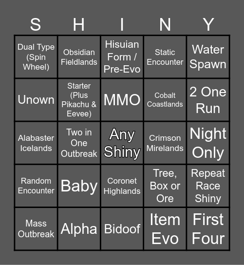 Shiny Bingo Card