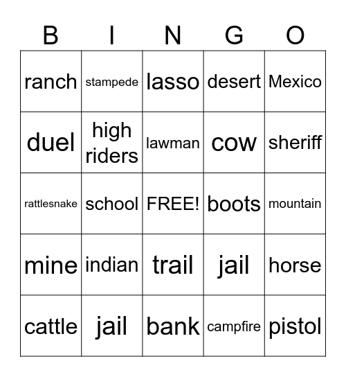 Western Bingo Card