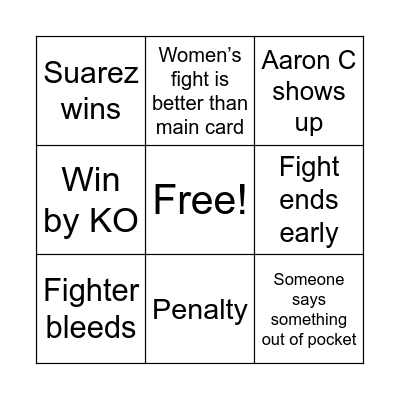 UFC Party BINGO Card