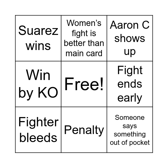 UFC Party BINGO Card