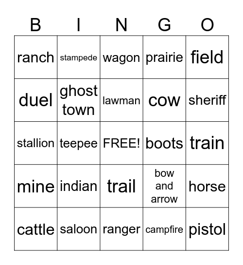 Western Bingo Card