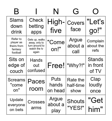 WAGs Superbowl Passtime Bingo Card