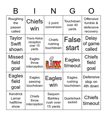 Super Bowl 2025 Bingo Card