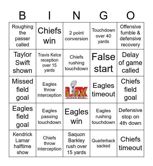 Super Bowl 2025 Bingo Card