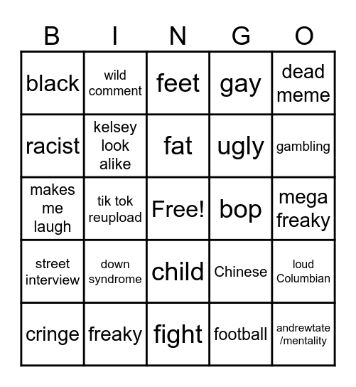 Instagram reel bingo Card