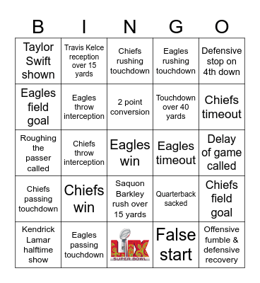 Super Bowl 2025 Bingo Card