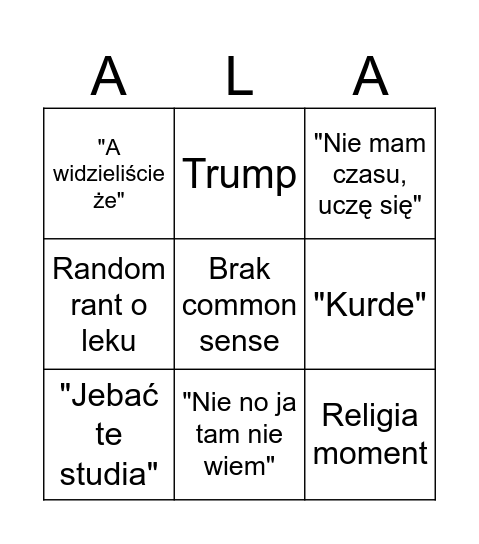 Ala bingo Card