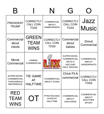 Super Bowl Sunday Bingo Card