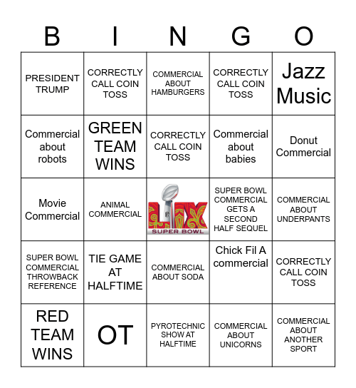 Super Bowl Sunday Bingo Card