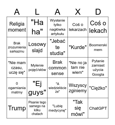 Ala bingo Card