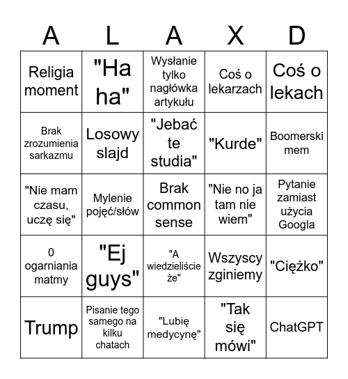 Ala bingo Card