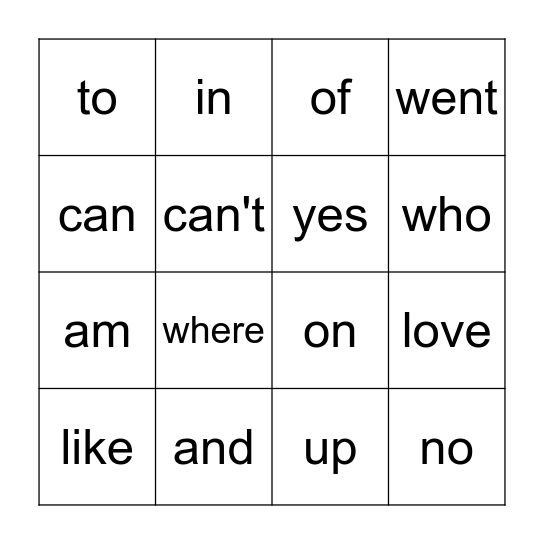 Sight Words Bingo 2 Bingo Card