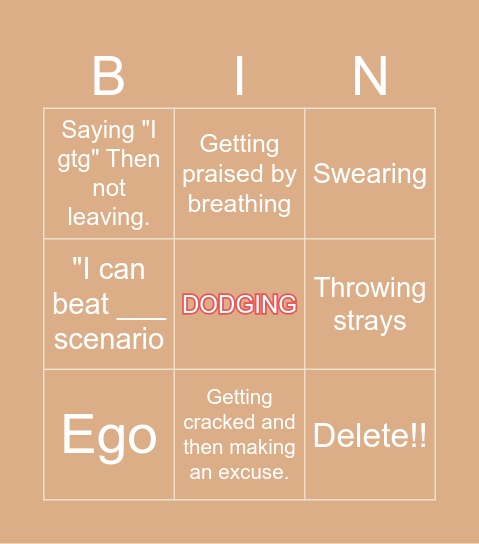Gavin bingo board Bingo Card