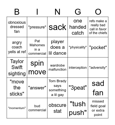 Super Bowl 2025 Bingo Card