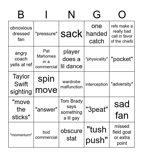 Super Bowl 2025 Bingo Card