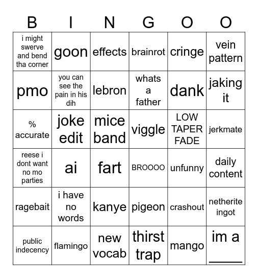tiktok bingo Card