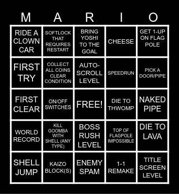 Mario Maker 2 Bingo Card